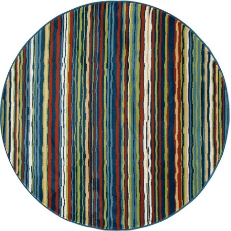 Art Carpet 8 Ft. Seaport Collection Wavy Stripe Woven Round Area Rug, Multi Color 841864117010